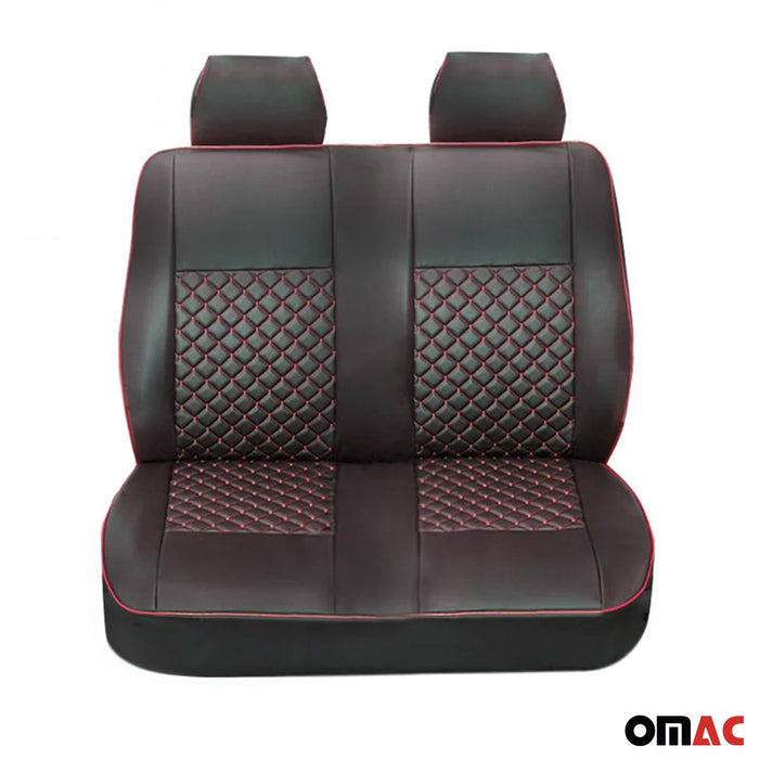 For Ford Transit 2015-2023 2+1 Set Seat Cover Protection Leather Black with Red
