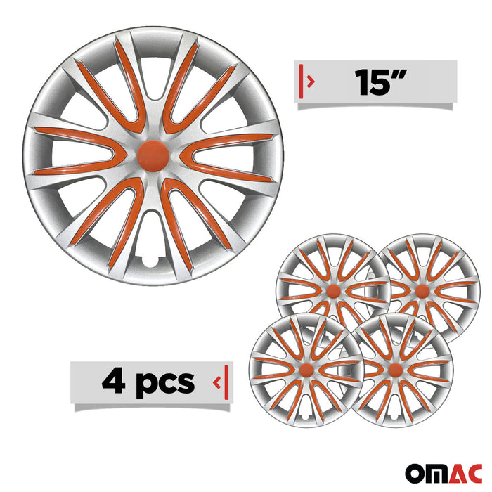15" Hubcaps Fits Mercedes Wheel Cover Gray with Orange Insert 4 Pcs Full Set