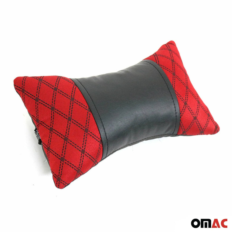 1x Car Seat Neck Pillow Head Shoulder Rest Pad Fabric PU Leather Red with Black