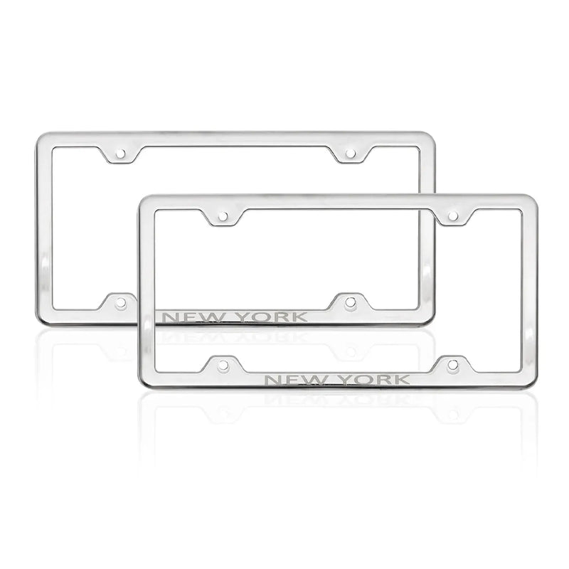 NEW YORK Print License Plate Frame Chrome Stainless Steel 2 Pcs.