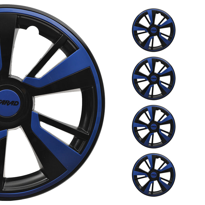 15" Set of 4Pcs Wheel Covers Black with Dark Blue Hubcaps fit R15 Tire Steel Rim