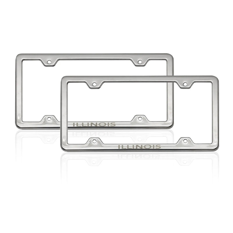 ILLINOIS Print License Plate Frame Tag Holder Chrome S. Steel Set 2 Pcs.