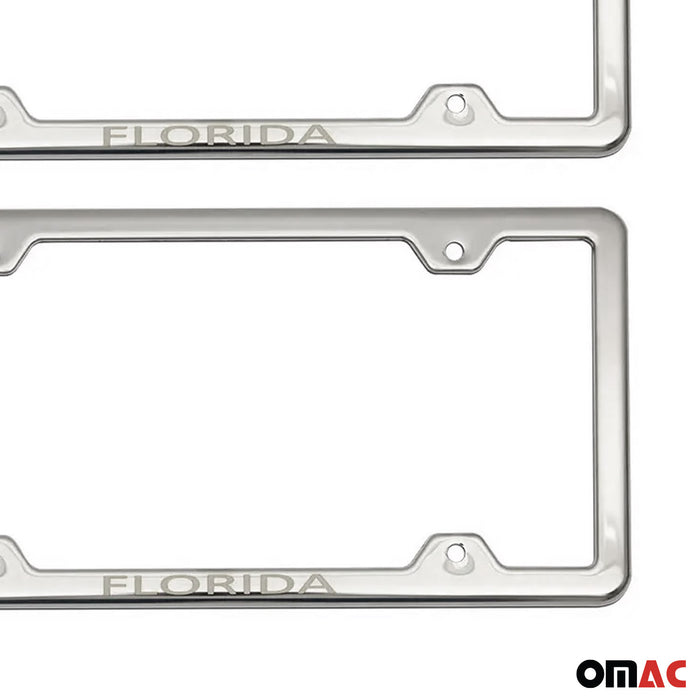 License Plate Frame tag Holder for Jeep Compass Steel Florida Silver 2 Pcs