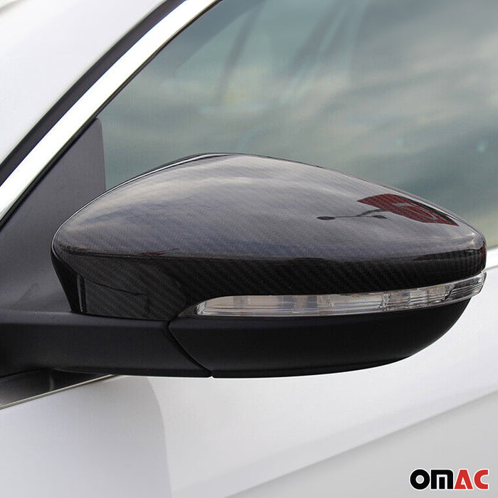 Side Mirror Cover Caps Fits VW CC 2009-2017 Carbon Fiber Black 2 Pcs
