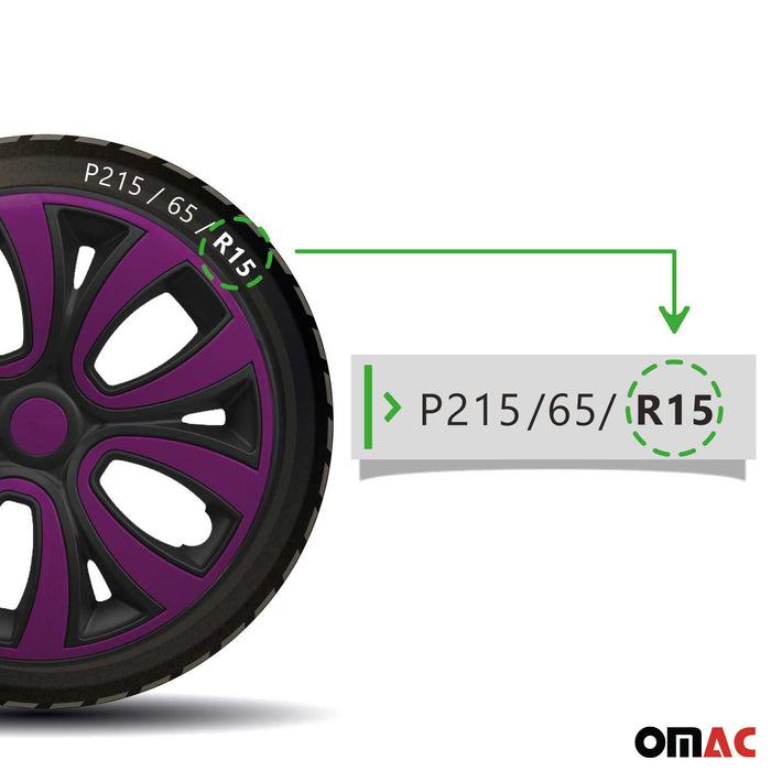 15" Wheel Covers Hubcaps R15 for Audi Black Matt Violet Matte