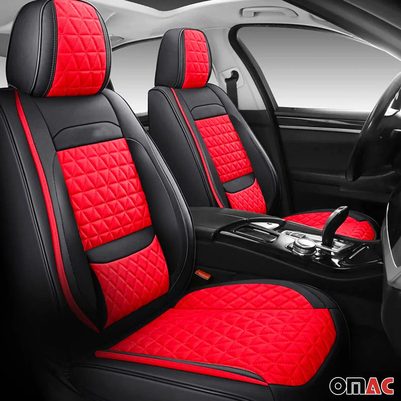 Seat Cover Solutions Leather Car Seat Cover Full Set 5Seats Front Rear Black Red