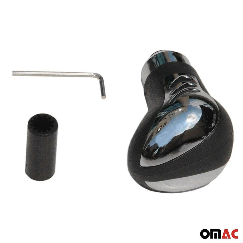 Black PU Leather Chrome Design Auto Car Gear Shift Knob Shifter Handle