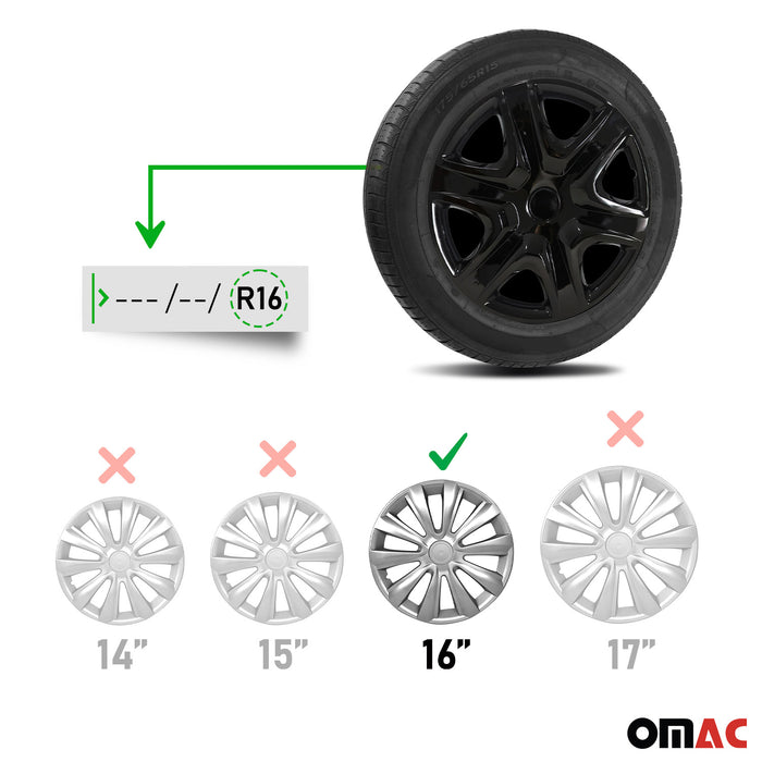 16" Wheel Rim Covers Hub Caps for Fiat Black