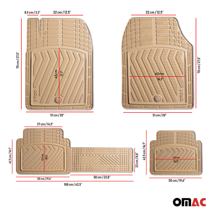 3D All-Weather Car Floor Mats Liner Set Trimmable 4 Pcs Tan for Ford F-350