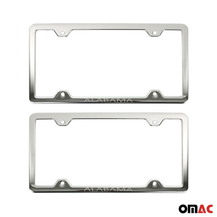License Plate Frame tag Holder for Cadillac Escalade Steel Alabama Silver 2 Pcs