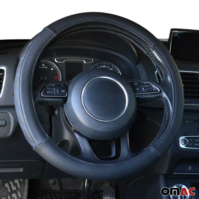 15" Steering Wheel Cover Blue Stitch Leather Anti-slip Breathable