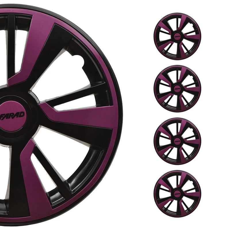 Twintone Hub Caps Wheel Cover 16" Black & Violet Insert Full Set 4 pcs.