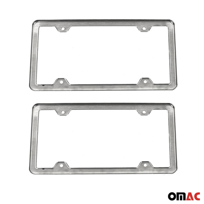 License Plate Frame tag Holder for Cadillac Escalade Steel Gloss Silver 2 Pcs