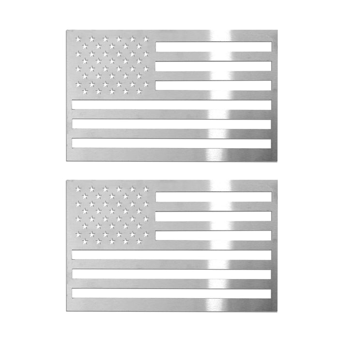 2 Pcs US American Flag for Suzuki Equator Brushed Chrome Decal Sticker S.Steel