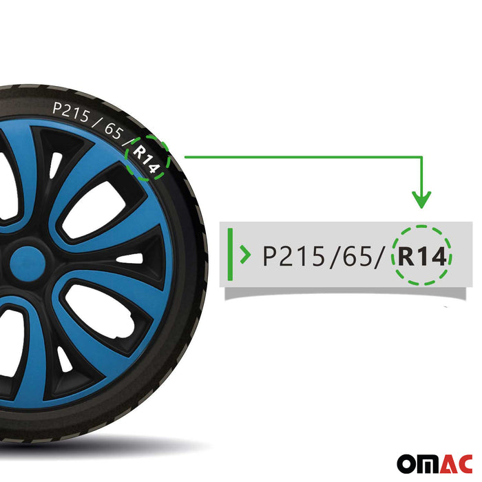 14" Wheel Covers Hubcaps R14 for Honda Black Blue Gloss