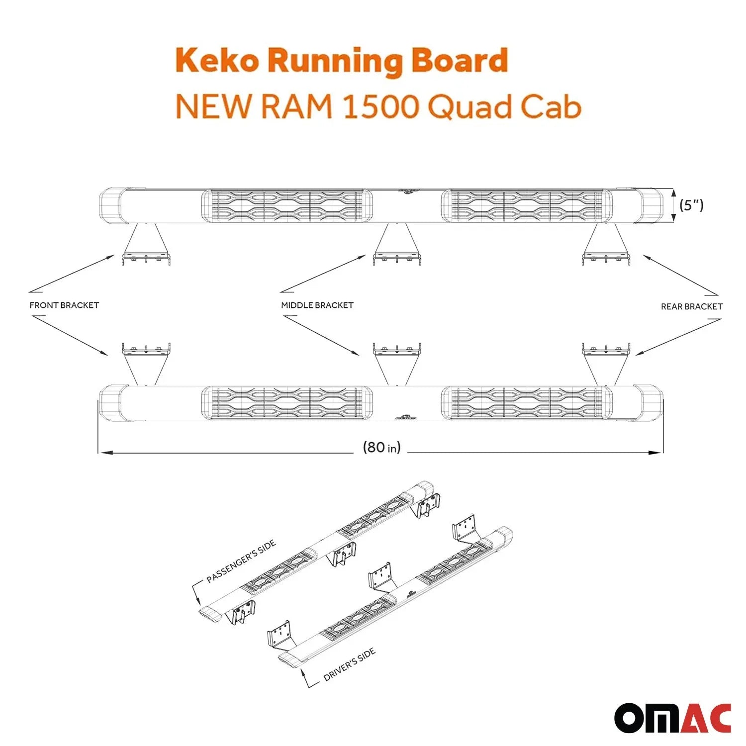 2019-2023 Ram 1500 Quad Cab Running Board Nerf Bar Side Step