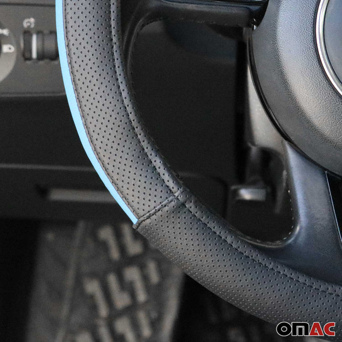 15" Steering Wheel Cover Half Moon Blue Leather Anti-slip Breathable Accessories