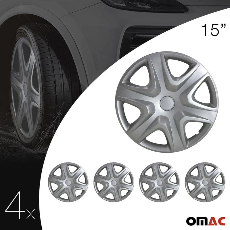 Kansas Hub Caps Wheel Cover 15" Silver Full Set 4 pcs.