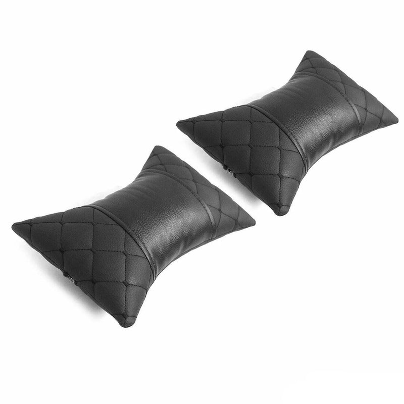 2x Car Seat Neck Pillow Head Shoulder Rest Pad Black PU Leather