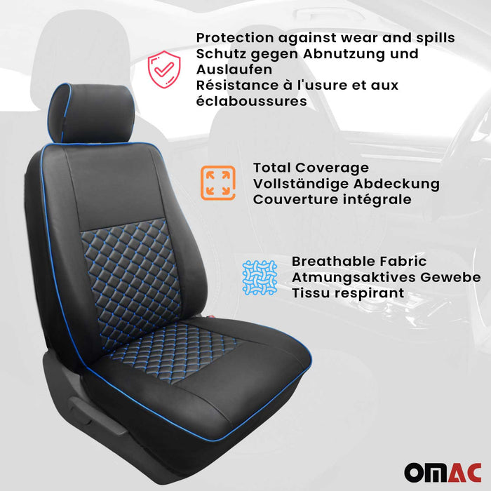 Leather Custom fit Car Seat Covers for Ford Transit 2015-2024 Black Blue