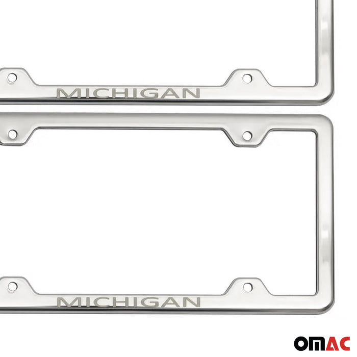 License Plate Frame tag Holder for GMC Sierra Steel Michigan Silver 2 Pcs