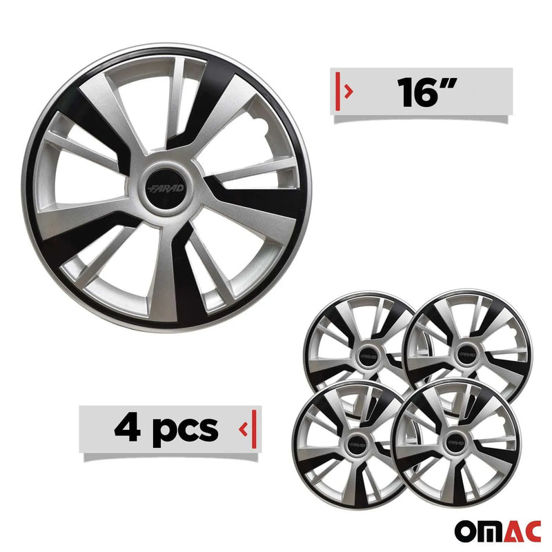 Twintone Hub Caps Wheel Cover 16" Grey & Black Insert Full Set 4 pcs.