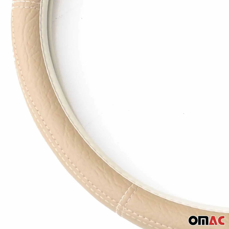 15" Steering Wheel Cover Beige Leather Anti-slip Breathable