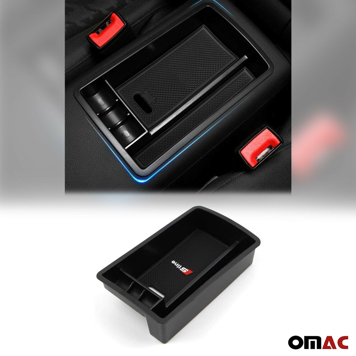 Black Center Console Armrest Storage Box for Audi A3 2014-2023