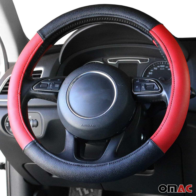 Car Accessories 15" Steering Wheel Cover Red Black Leather Anti-slip Breathable