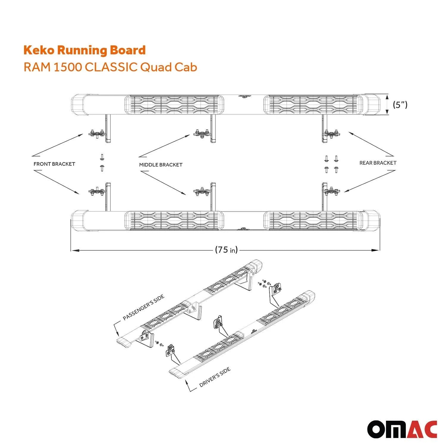2019-2023 Ram 1500 Classic Quad Cab Running Board Nerf Bar Side Step
