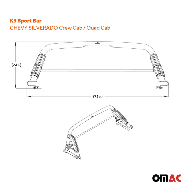 Sports bar for Chevrolet Silverado 2015-2023 Roll Bar Sport Rack Head Cargo Bed