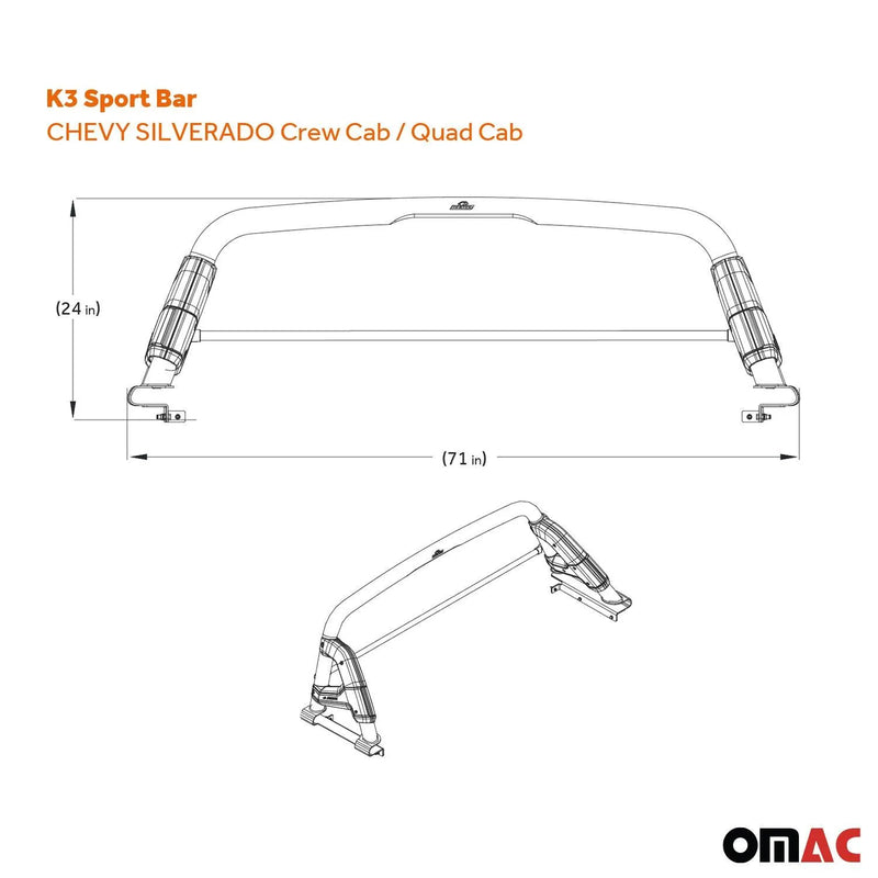 2015-2023 Chevrolet Silverado Sports bar Roll Bar Sport Rack Head Cargo Bed