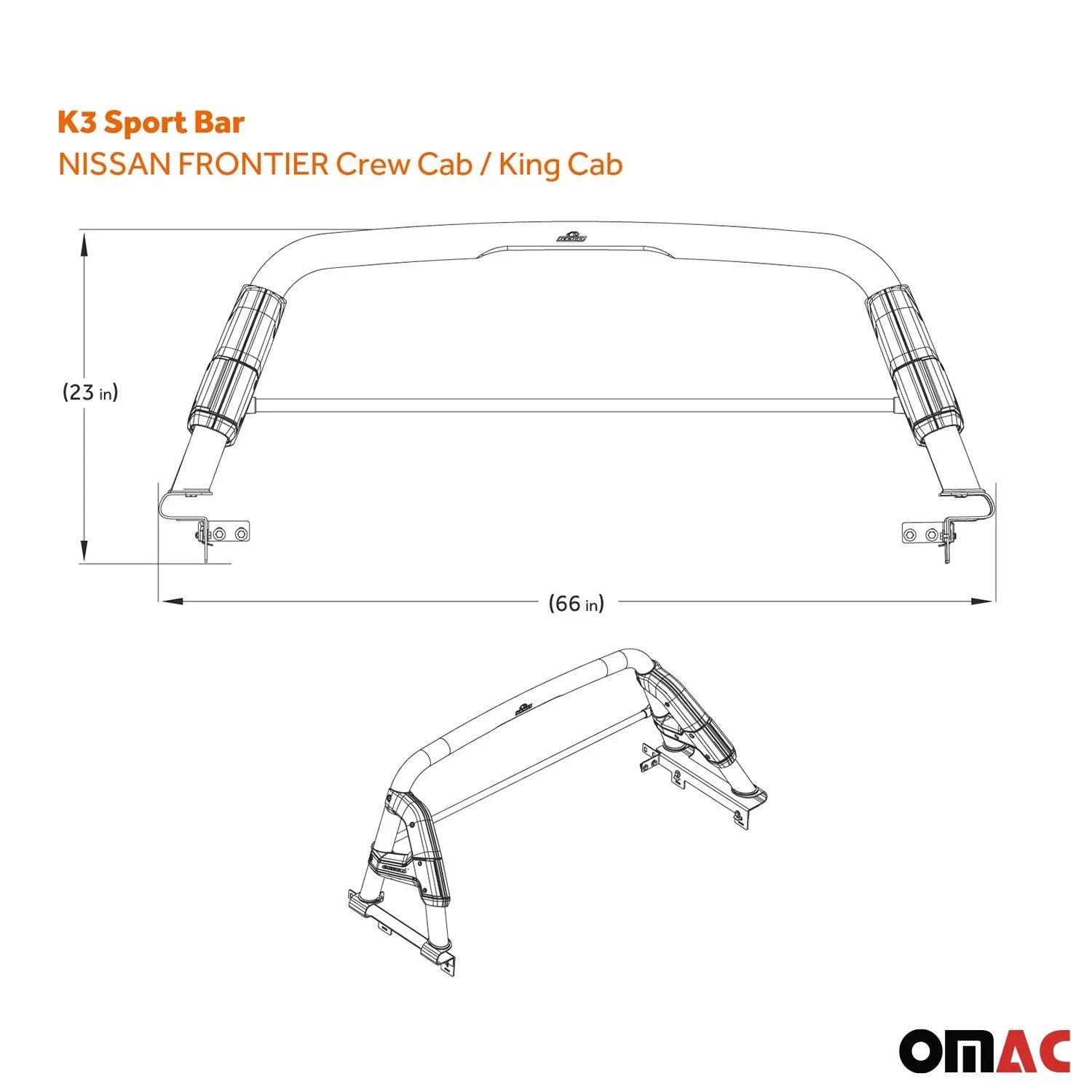 2008-2022 Nissan Frontier Sports bar Roll Bar Rack Head Cargo Bed Black