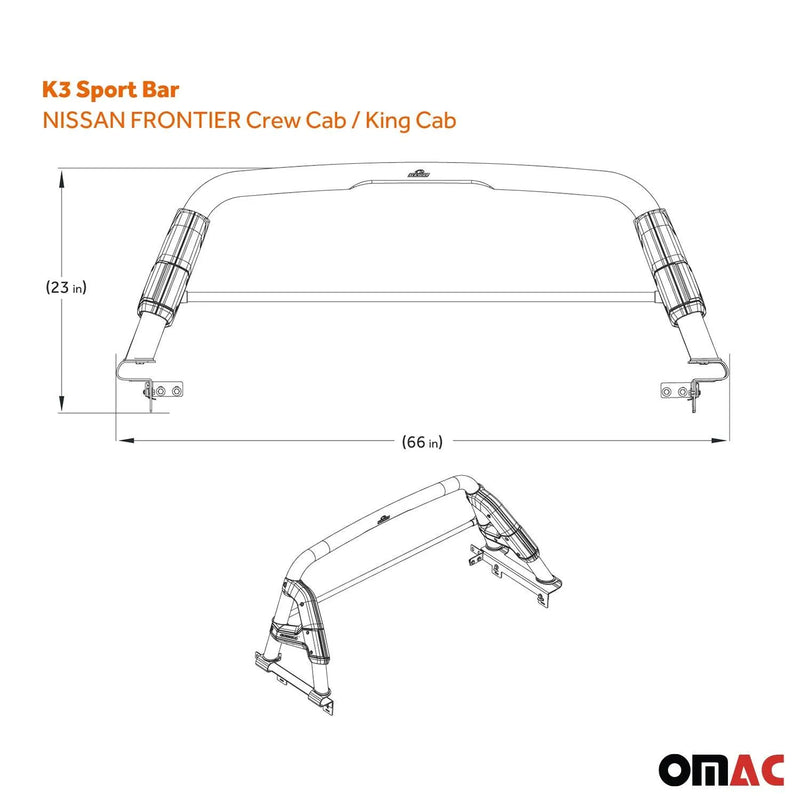 2008-2022 Nissan Frontier Sports bar Roll Bar Rack Head Cargo Bed Black