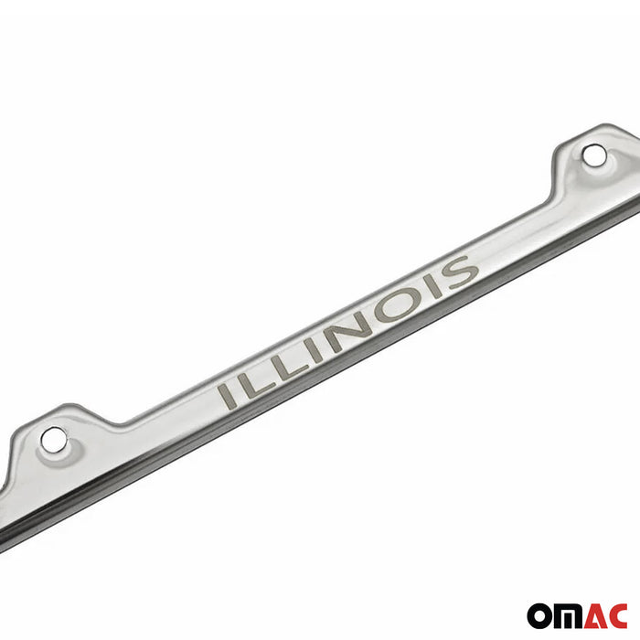 ILLINOIS Print License Plate Frame Tag Holder Chrome S. Steel Set 2 Pcs.