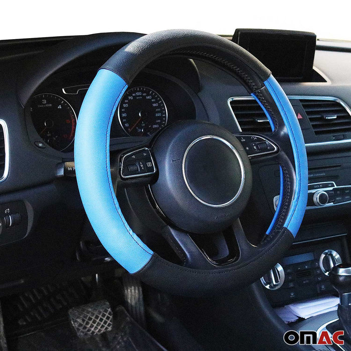 Car Accessories 15" Steering Wheel Cover Blue Black Leather Anti-slip Breathable