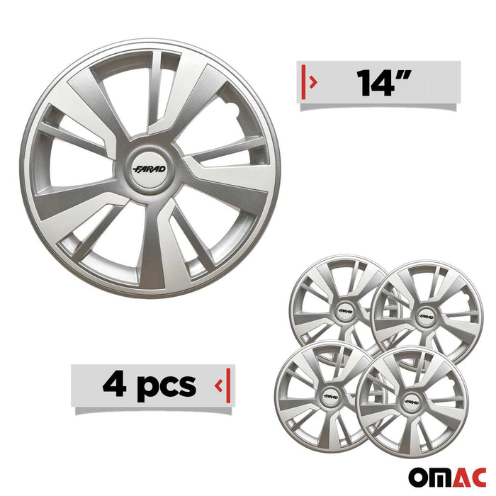14" Hubcaps Wheel Rim Cover Grey with White Insert 4pcs Set