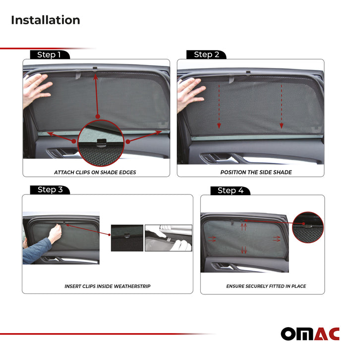 Side Rear Window Curtain Mesh UV Block for Fiat 500L 2014-2020 Black 2Pcs