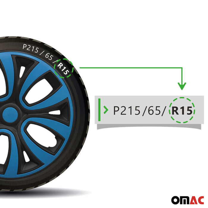15" Wheel Covers Hubcaps R15 for Audi Black Matt Blue Matte