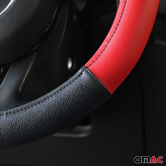 Car Accessories 15" Steering Wheel Cover Red Black Leather Anti-slip Breathable