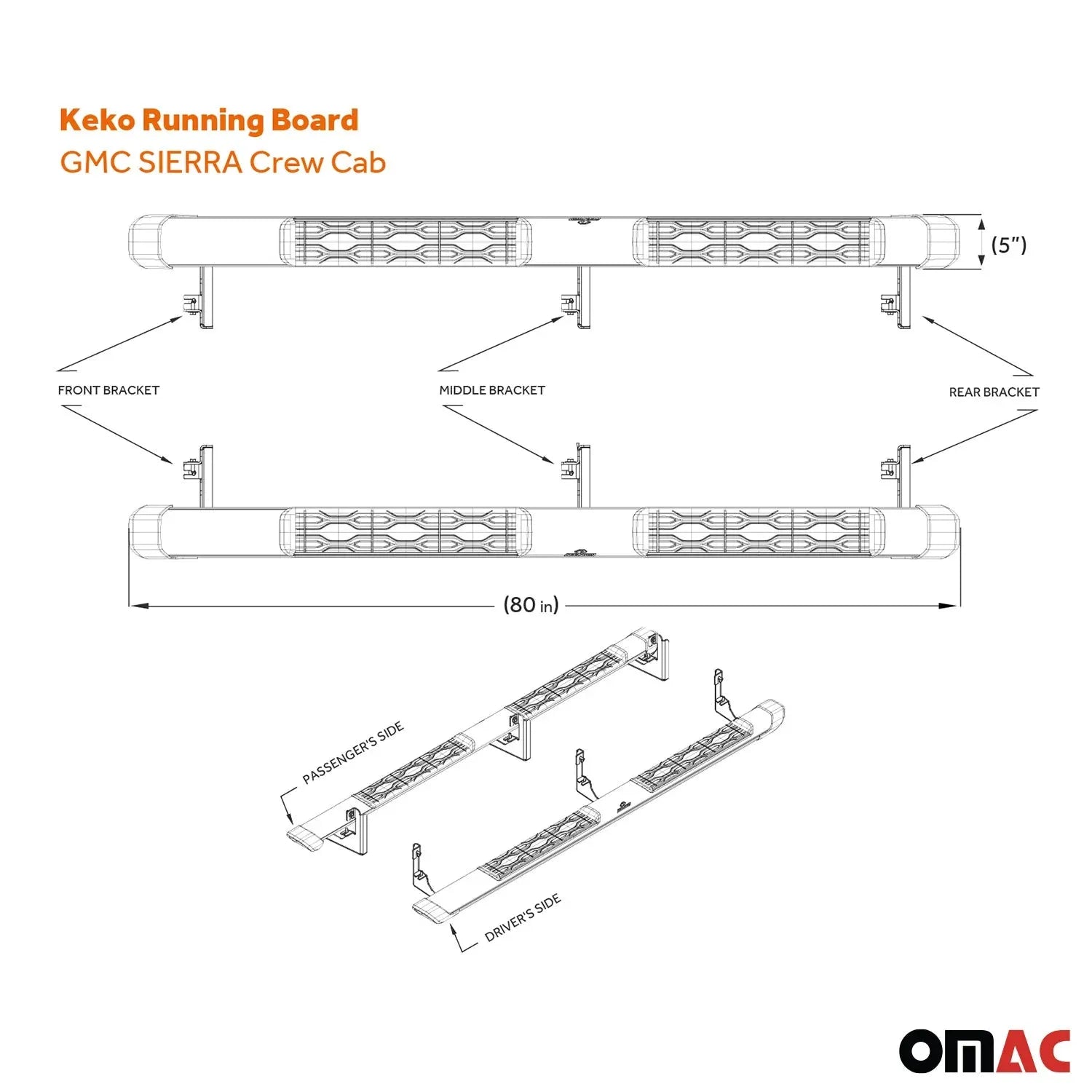 2019-2023 GMC Sierra 1500 Crew Cab Running Board Nerf Bar Side Step