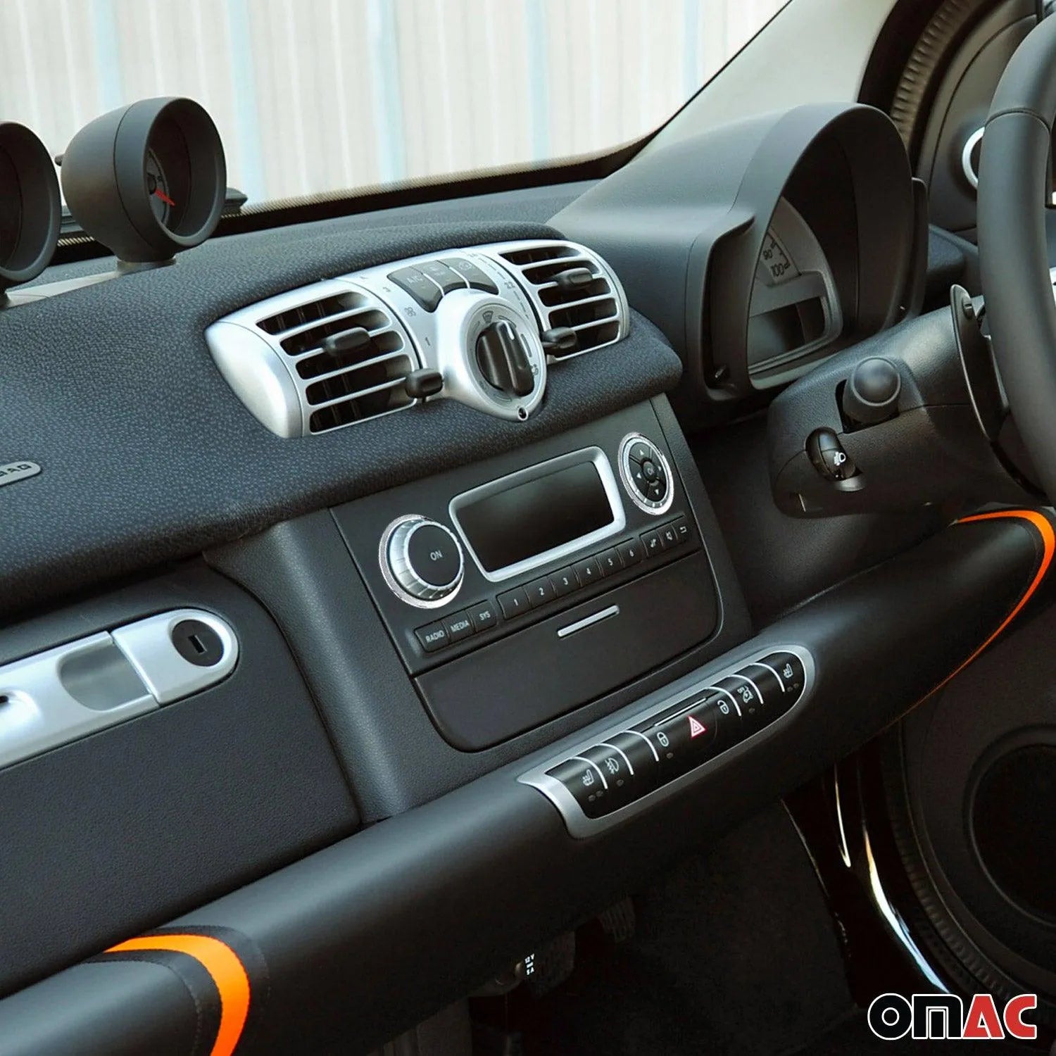 2007-2015 Smart ForTwo Radio Button Switch Seal Washer Trim Stainless Steel 2 Pcs