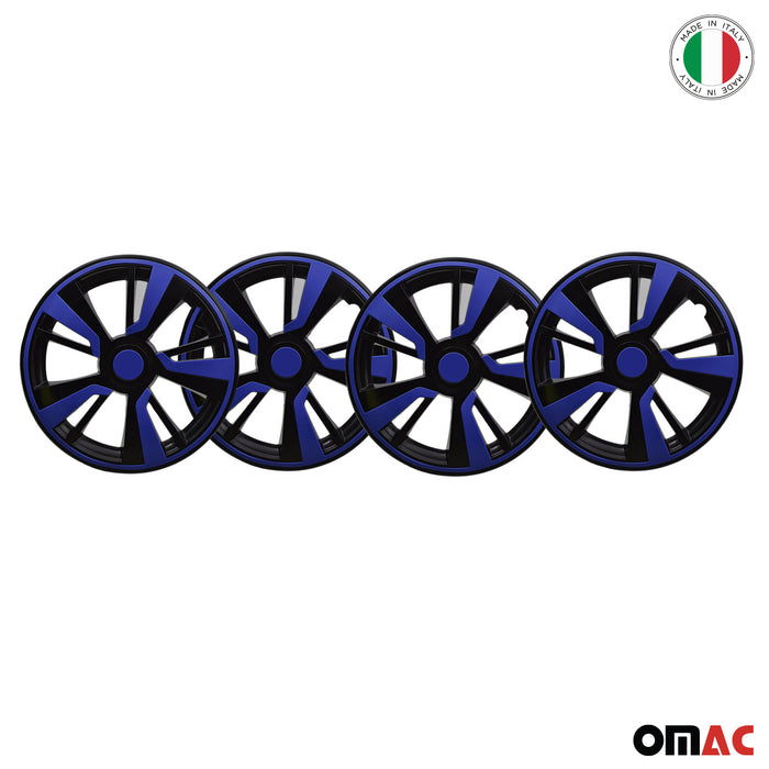14" Inch Hubcaps Wheel Rim Cover Matt Black & Dark Blue Insert 4x Set