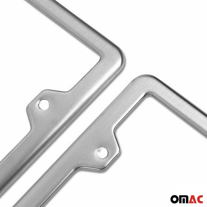 License Plate Frame tag Holder for Jeep Compass Steel Brushed Silver 2 Pcs