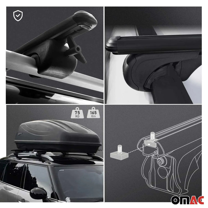 Roof Rack Raised Rail Cross Bars Carrier Lockable 42" 2 Pcs Aluminum Black