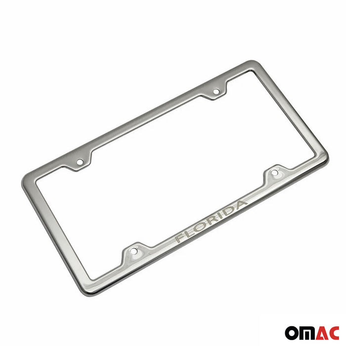 License Plate Frame tag Holder for Audi Q7 Steel Florida Silver 2 Pcs